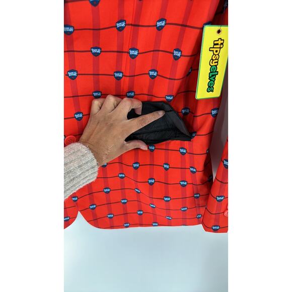 Tipsy Elves Samuel Adams Boston Beer blazer size L red black novelty print - Picture 6 of 11